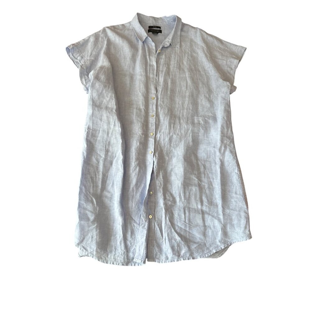 Tahari Womens 100% Linen Button-Down Shirt Dress Light Blue Size‎ 1X